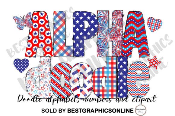 Download Red White and Blue Doodle Letters USA - Blue Collection