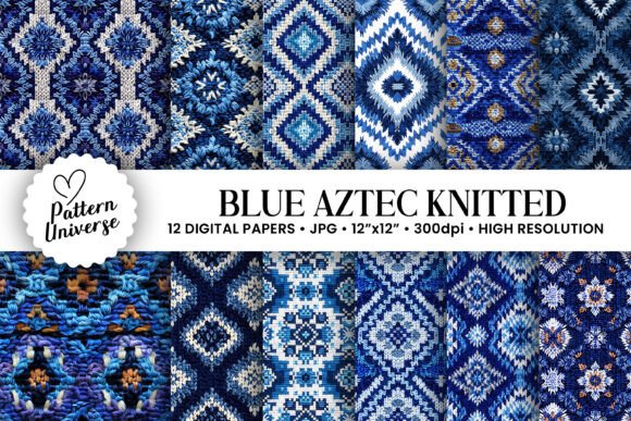 Download Blue Knitted Aztec Digital Papers - Blue Collection