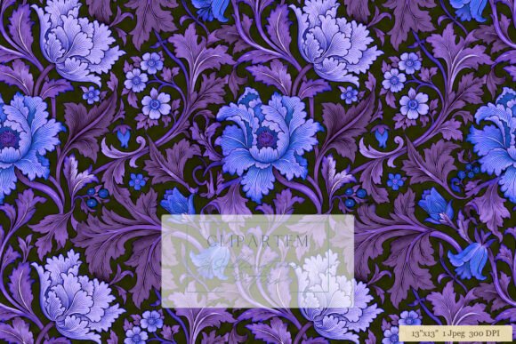 Download Victorian Floral Damask Purple Blue - Blue Collection