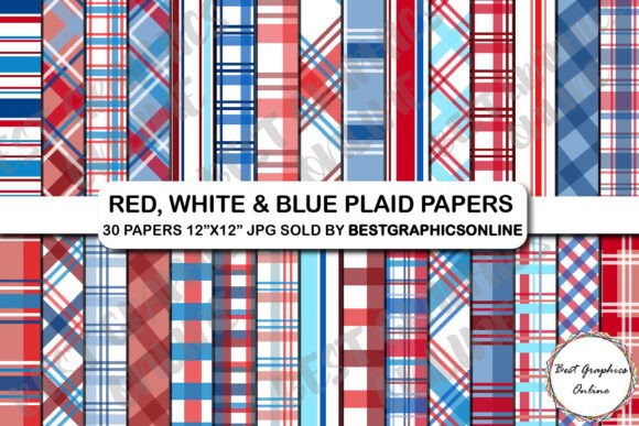 Download Red White and Blue Plaid Digital Papers - Blue Collection