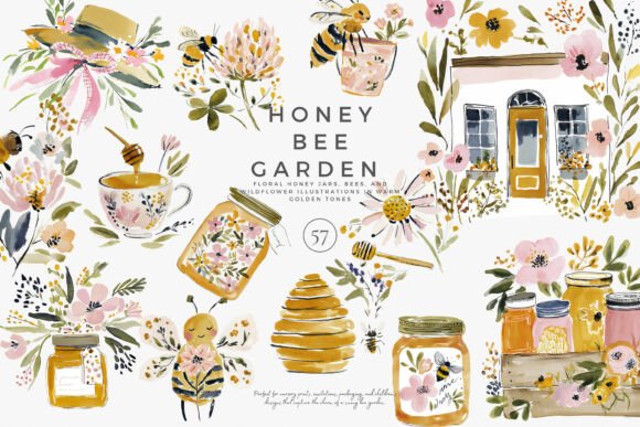 Download Charming Honey Bee Garden Clipart Set - Bee Collection