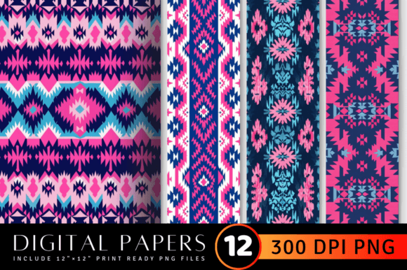 Download Aztec Pink Blue Knitted Digital Paper Ba - Blue Collection