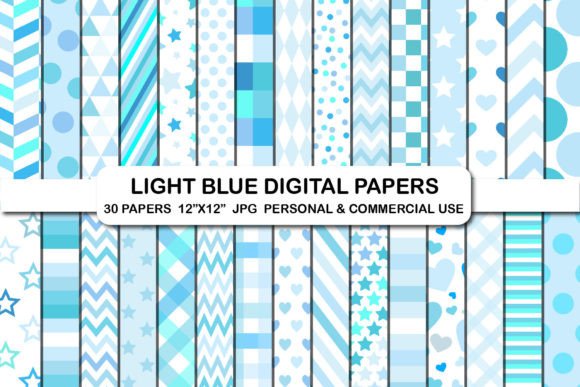 Download Light Blue Digital Papers Background Set - Blue Collection