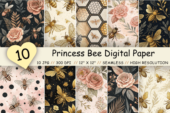 Download Princess Bee Digital Paper Pack, Floral - Bee Collection