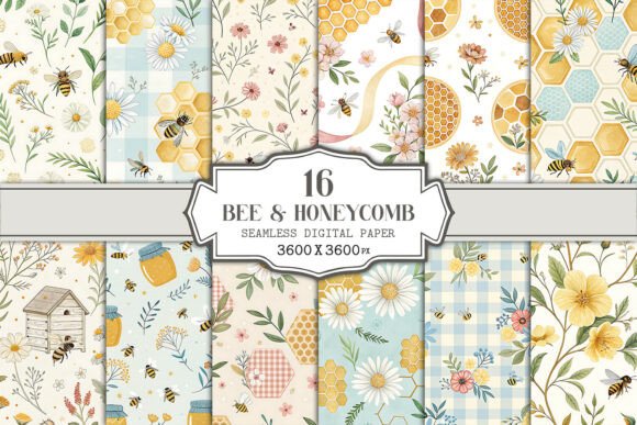 Download Bee &amp; Honeycomb Seamless Pattern Bundle - Bee Collection