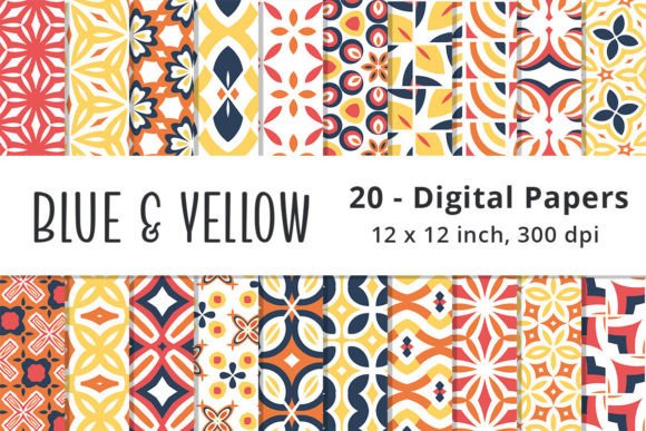 Download Blue, Yellow, Orange &amp; Red Digital Paper - Blue Collection