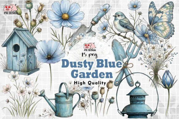 Download Dusty Blue Garden Clipart PNG - Blue Collection