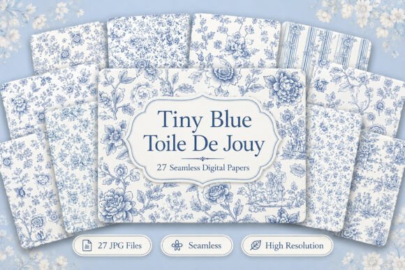 Download Tiny Blue Toile De Jouy Seamless - Blue Collection