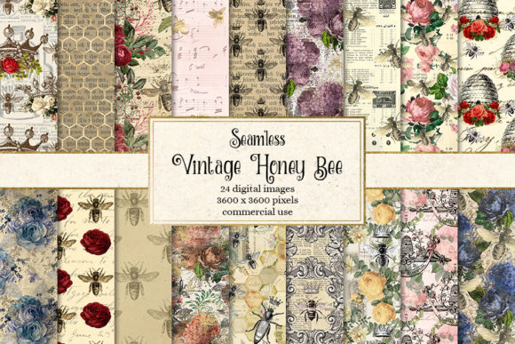 Download Vintage Honey Bee Digital Paper - Bee Collection