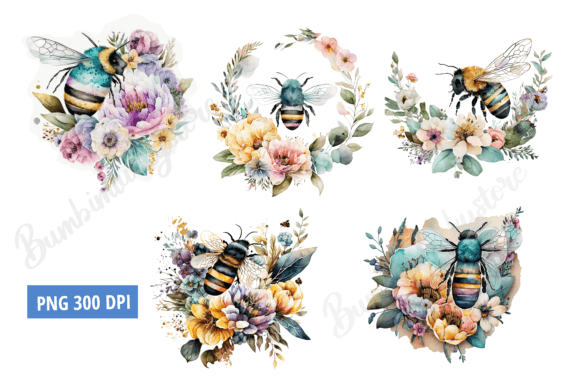 Download Floral Bee Watercolor Clipart - Bee Collection