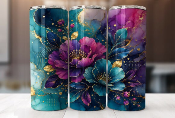 Download Purple Blue Gold Floral 20oz Tumbler PNG - Blue Collection