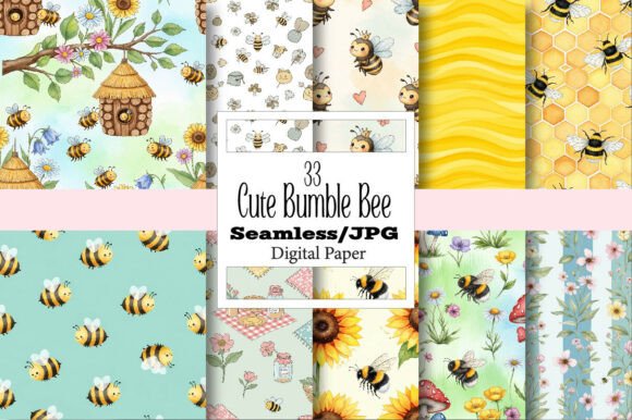 Download Cute Bumble Bee Digital Paper Bundle - Bee Collection