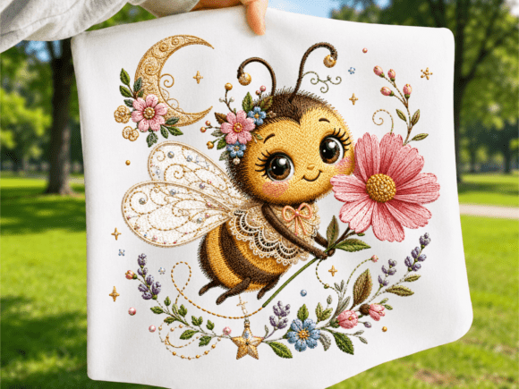 Download Cute Floral Bee PNG | Bumble Bee Embroid - Bee Collection
