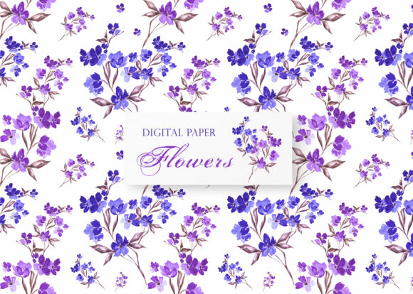 Download Purple Blue Flowers Digital Paper. Flora - Blue Collection