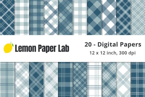 Download Teal and Blue Grey Plaid Pattern Papers - Blue Collection