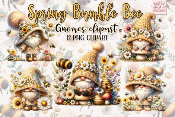 Download Watercolor Spring Bumble Bee Gnomes PNG - Bee Collection