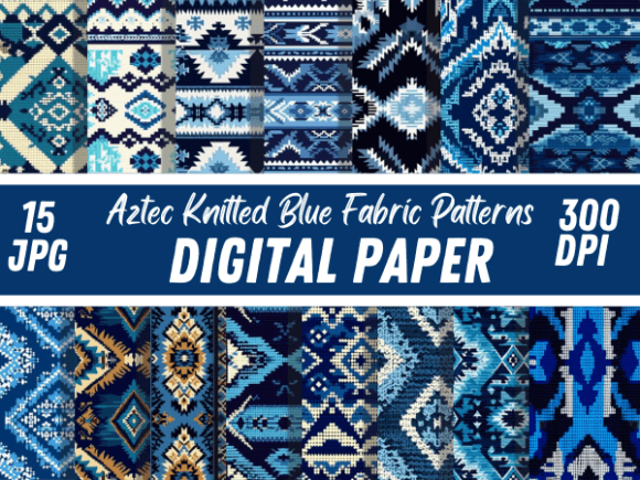 Download Aztec Knitted Blue Fabric Paper Patterns - Blue Collection