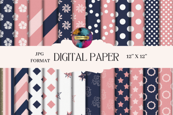 Download Pink and Navy Blue Patterned Paper - Blue Collection