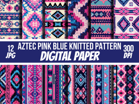 Download Aztec Pink Blue Knitted Papers Pattern - Blue Collection