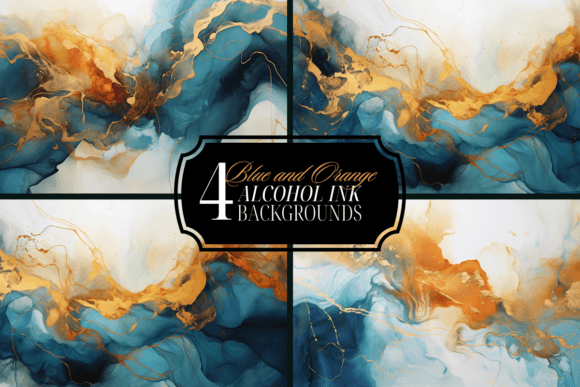Download Blue Orange Alcohol Ink Background Pack - Blue Collection