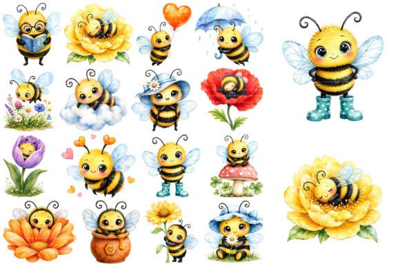 Download Watercolor Whimsical Bumblebee Clipart - Bee Collection