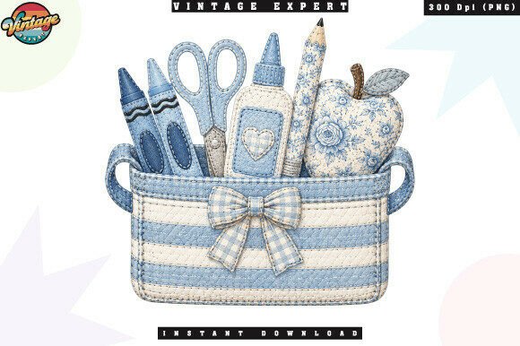 Download Blue Teacher Supply Basket Coquette PNG - Blue Collection