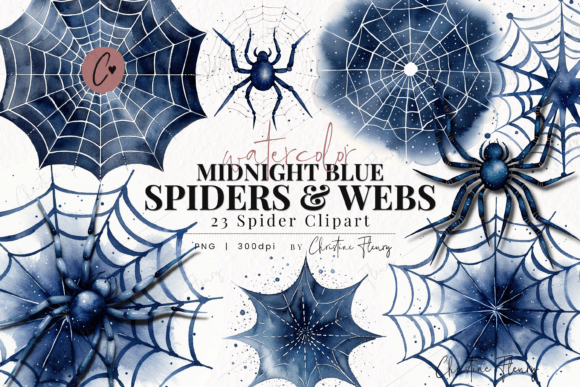 Download Watercolor Midnight Blue Spiders &amp; Webs - Blue Collection