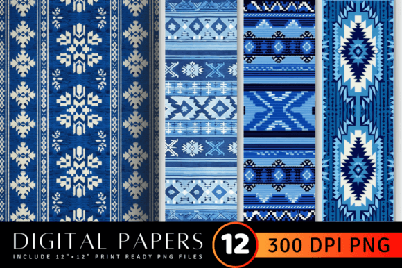 Download Aztec Knitted Blue Fabric Digital Paper - Blue Collection