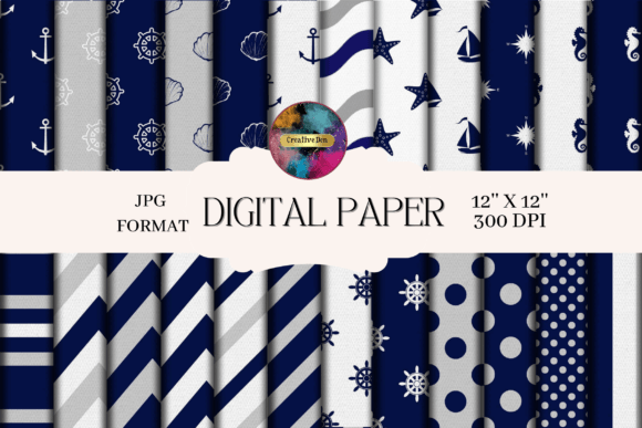 Download Nautical Bliss - 24 Blue Patterned Paper - Blue Collection