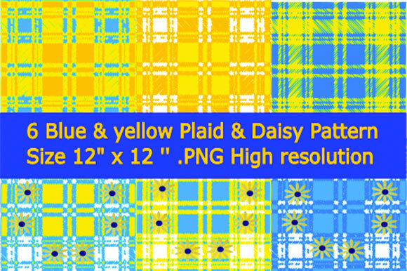 Download 6 Blue &amp; Yellow Daisy Plaid Paper - Blue Collection